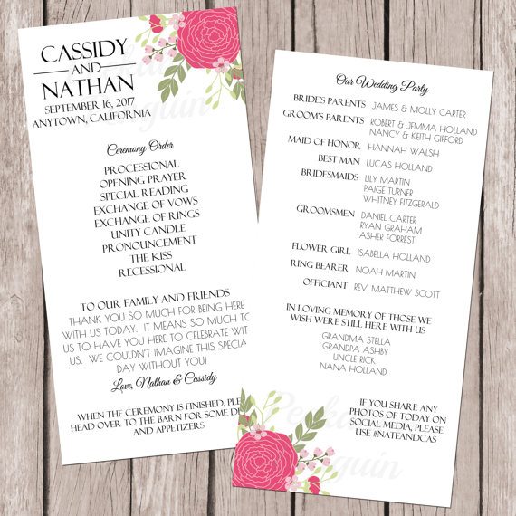 Paddle Fan Order of the Day Wedding Order of Service Programs with guest list and order of the day details