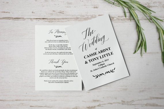 Unique Wedding Programs, Folded Wedding Program