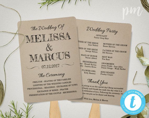 Rustic Wedding Program Fan Template