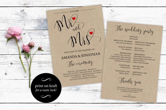 Printable Wedding Program Template Mr & Mrs