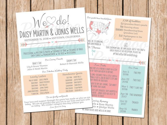 Rustic Infographic Wedding Program, Boho Wedding Program