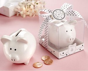 "Li'l Saver Favor" Ceramic Mini-Piggy Bank in Gift Box with Polka-Dot Bow