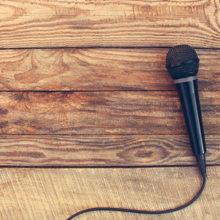 Microphone on wooden table