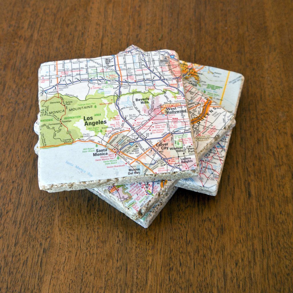 Upcycled Map Tile Coasters
