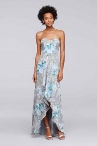 Long Floral Bridesmaid Dress with High-Low Hem