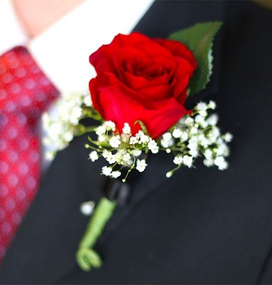 Red Boutonniere on Lapel