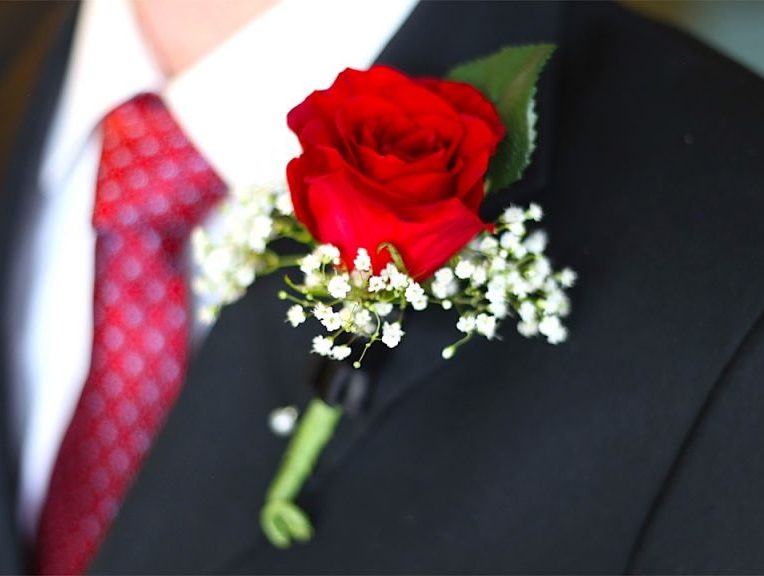 Red Boutonniere on Lapel