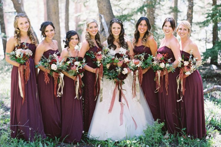 Bride and Bridesmaids in the Fall