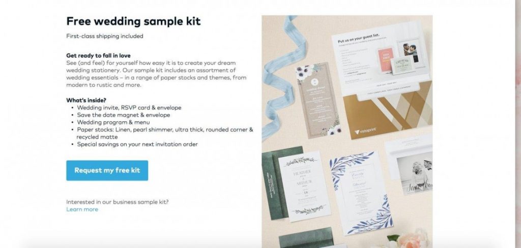 Vistaprint free wedding sample kit