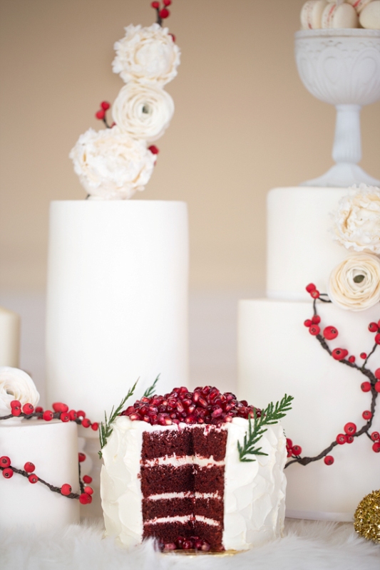 red and white wedding cake