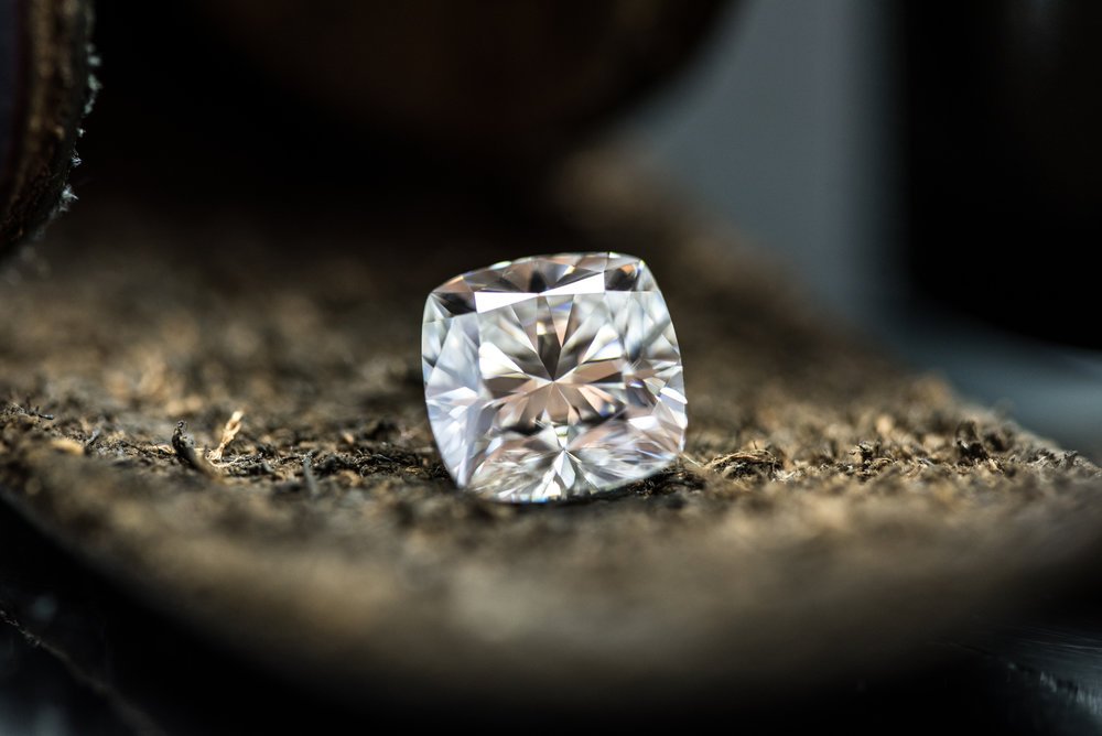 A diamond resting on table top