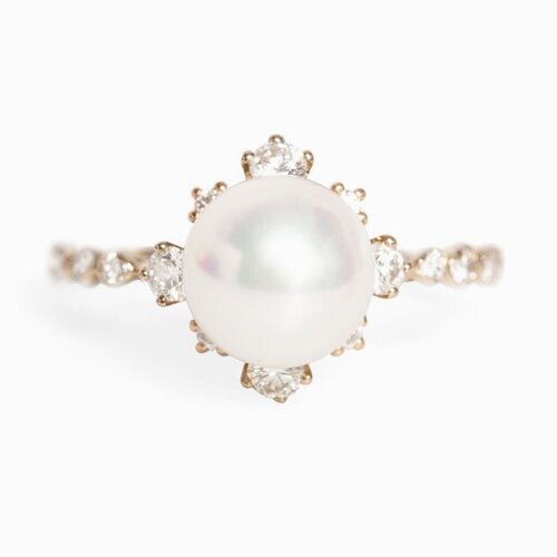 Sustainable pearl and diamond wedding ring by Catbird Jewelry
