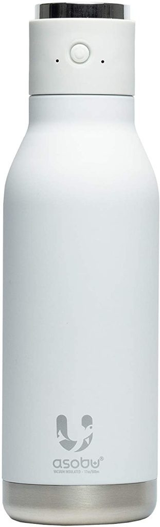 White stainless steel water bottle with speaker