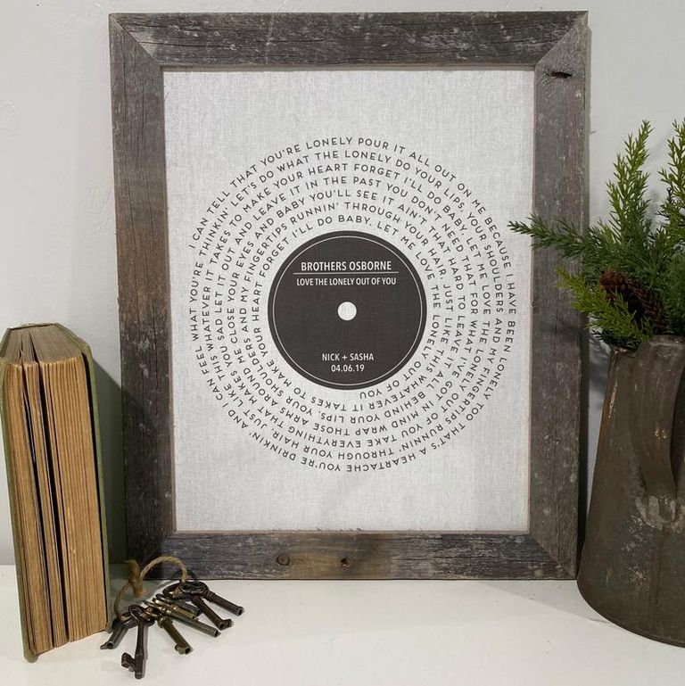 Unique wedding gift idea song lyric wall art in rustic frame