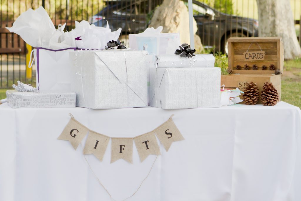 White table for wedding gifts and cards