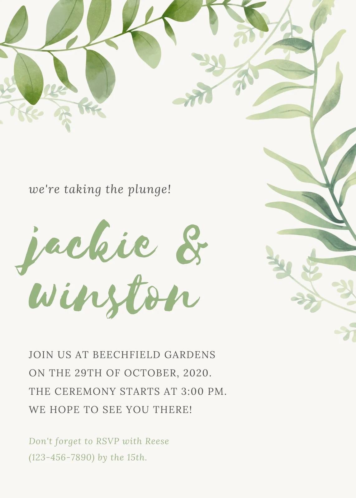 Green Rusticism Canva Wedding Invitation Template