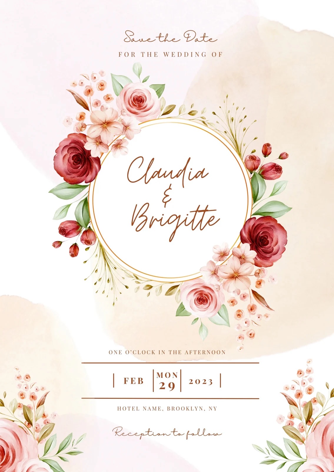 Blushing Roses Canva Wedding Invitation Template
