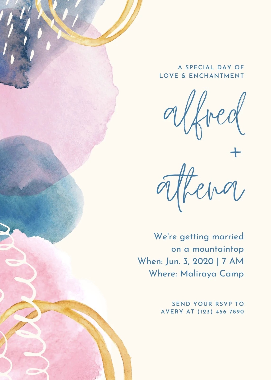 Blue & Pink Abstract Canva Wedding Invitation Template