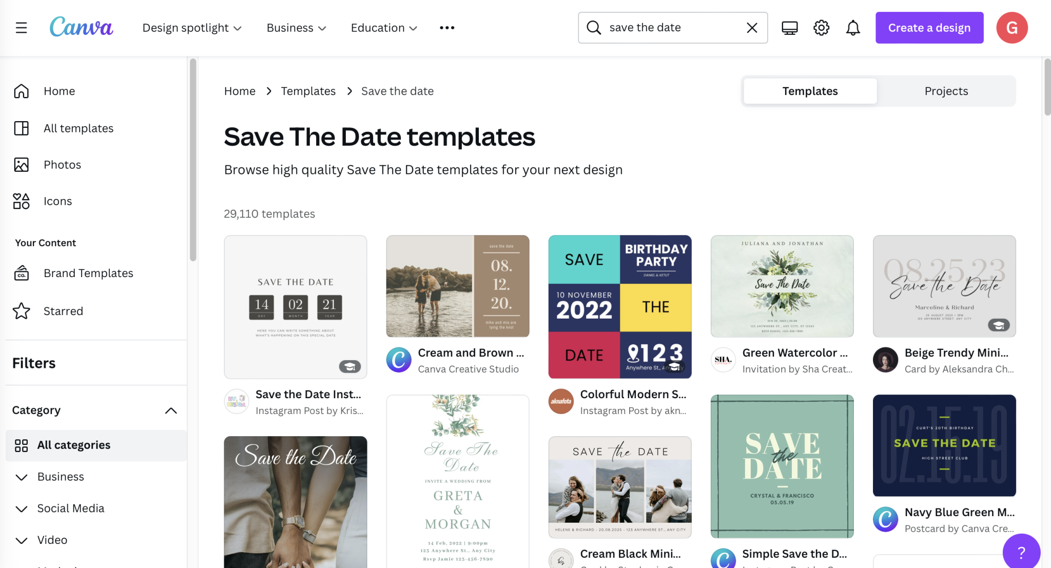 Step 2: Search “Save the Date” template