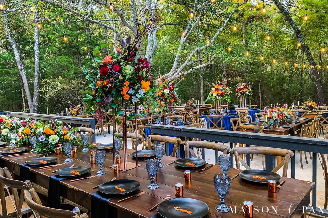 rustic outdoor tablescape with different colors
