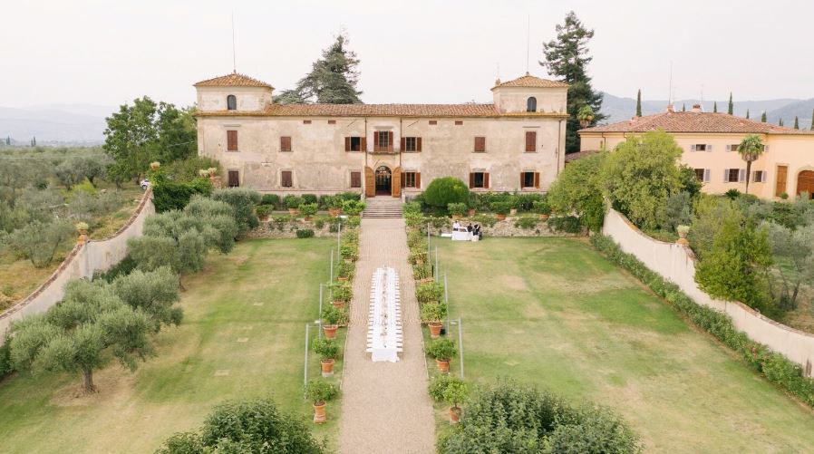 Aerial view of Medici Villa of Lilliano Wine Estate